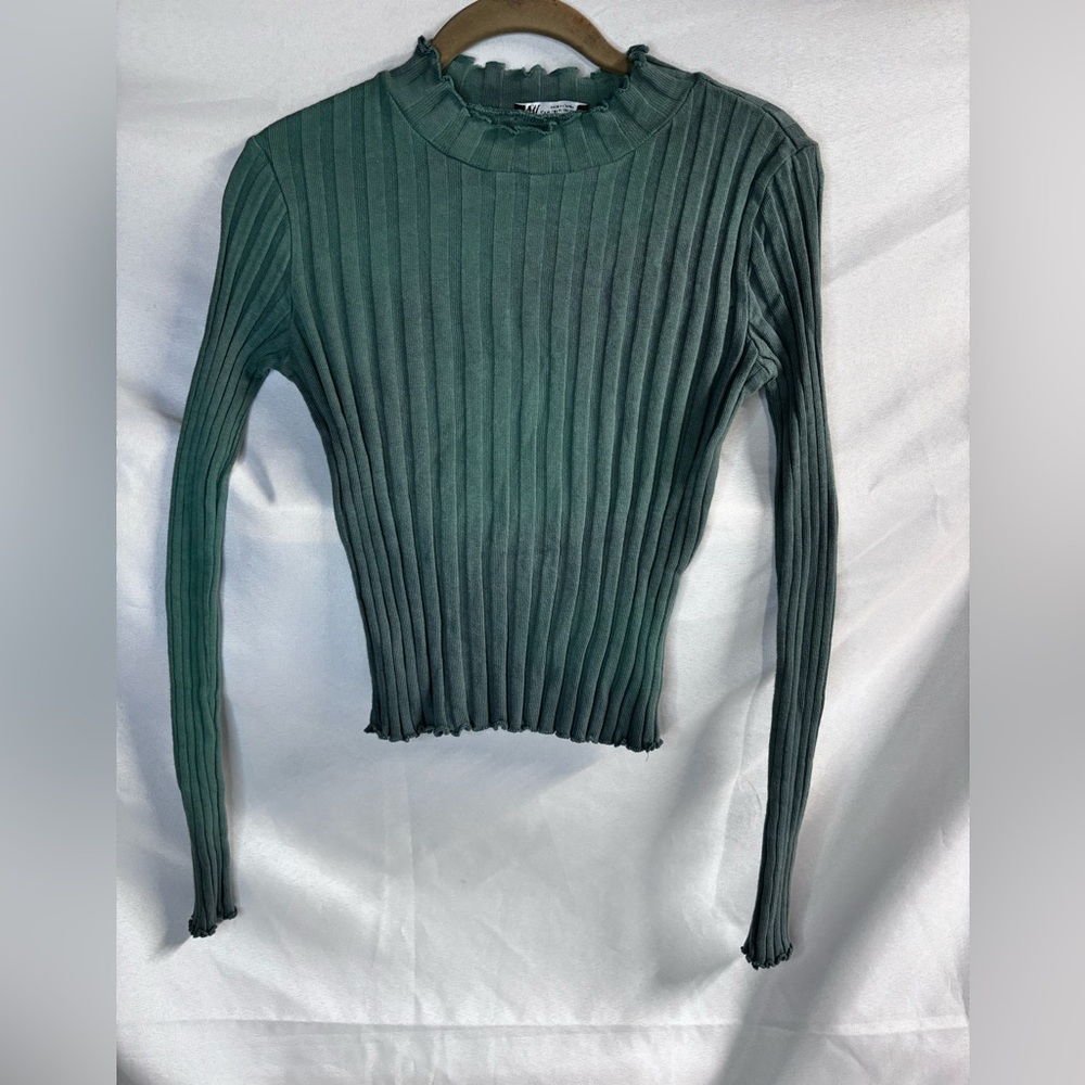 Zara‎ Deep Green Ribbed Long Sleeve Top